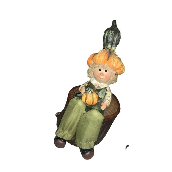 Fall/ Autumn Decor- Children with gourd Hats Sitting on Logs - Picture 9 of 9
